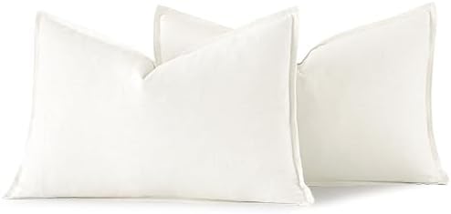 MIULEE Decorative Linen Lumbar Pillow Covers 12x20 Inch Cream White - Image 6