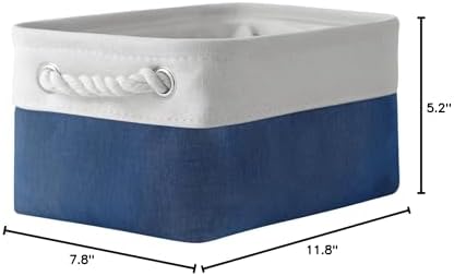 TheWarmHome Storage Bins for Shelves - 12x8x5.2 inch 1 Pack Baskets for Gifts Empty, Fabric Storage Cubes for Closet Organizing Dog Gift Cloth Toy (White & Jean Blue) - Image 7
