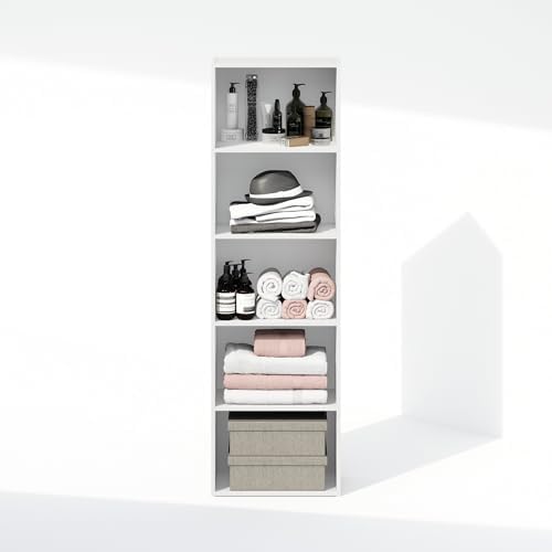 Furinno Reed Closet Organizers and Storage, 5-Tier Closet Organizer, Open Shelf Closet Storage, for Wardrobe, Bedroom, Living Room, White - Image 6