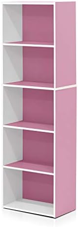 Furinno LUDER Book Shelf, 5-Tier Bookshelf, Bookcase with Open Shelves, 9.4 x 15.8 x 52, Easy Assembly, for Living Room, Bedroom, Home Office, White/Pink - Image 6