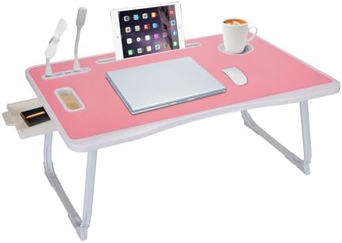 Laptop Bed Table, Laptop Desk for Bed, Foldable Laptop Bed Desk with USB Charge Port, Handle, Desktop Card Slot, Cup Slot, Side Drawer, Portable Laptop Table for Bed Eating Reading Working - Image 7