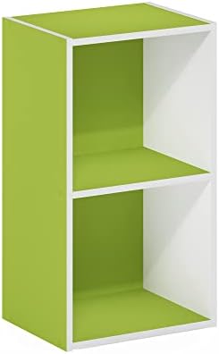 Furinno PASIR Book Shelf, 2-Tier Modern Bookshelf, Open Shelves Bookcase 9 x 12 x 21, Easy Assembly, for Living Room, Bedroom, Home Office, Green/White - Image 6