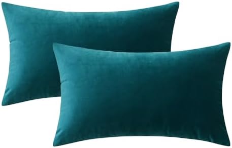 MIULEE 12x20 Inch Lumbar Velvet Throw Pillow Covers Teal - Image 6