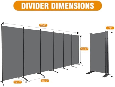 CHOSENM 6 Panel Folding Privacy Screens, 6 FT Tall Wall Divider with Metal Frame, Freestanding Room Divider for Office Bedroom Study (6 Panel, Grey) - Image 6