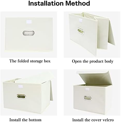 Fabric Foldable Collapsible Storage Cube Bin Organizer Basket with Lid, Handles, Removable Divider for Home, Closet (Creamy-White, 6Pcs) - Image 6
