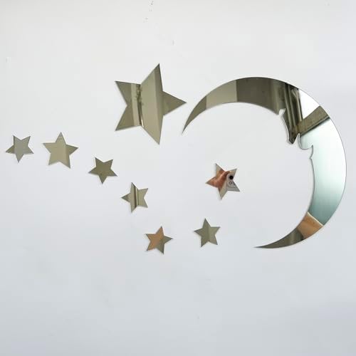 37pcs 3D Moon and Stars Silver Acrylic Wall Stickers with Adhesive Art Decal Satin Paper Baby Kids Bedroom Home DIY Decor Removable Stickers (Moon and Stars) - Image 4