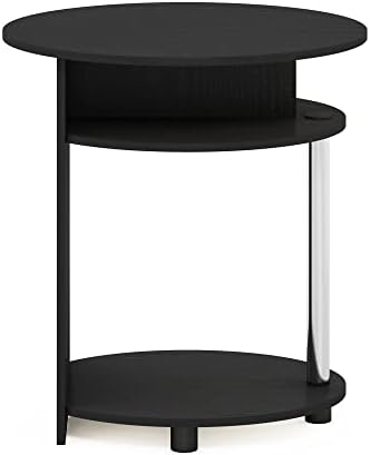 Furinno Jaya Round Side Table with Bottom Shelf, Black End Table, Night Stand, Bedside Table for Living Room, Bedroom, Home Office,Dark Americano - Image 6