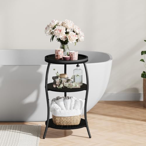 YINMIT 3 Tier Small Round Side Table, Black Compact End Table with Tray Top - Image 7