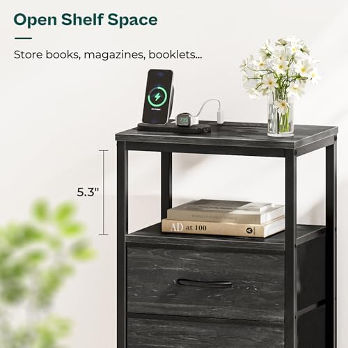 Huuger Nightstand with Charging Station, 27.6 Inch Bedside Table,Side Table - Image 7