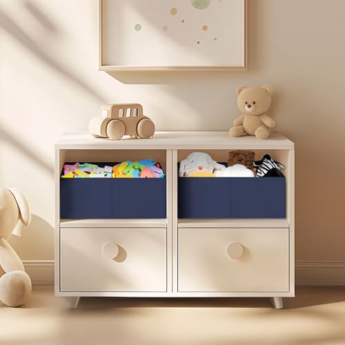 DIMJ Large Closet Shelf Organizer Bins 6 Packs with Handles and Divider, Fabric Trapezoid Storage Baskets, Foldable Clothes Containers Box for Shelf, Towel, Book, Toy, Purse, Hats, Navy Blue - Image 6