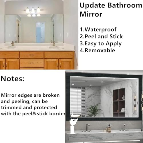DESOMINOR 27FT Black Border Peel and Stick Black Wood Grain Wallpaper Border Removable Waterproof Bathroom Mirror Frame Sticker (Black,2Inch x 27Ft) - Image 6