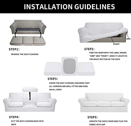 Easy-Going 4 Pieces Stretch Soft Couch Cover for Dogs - Washable Sofa Slipcover for 3 Separate Cushion Couch - Elastic Furniture Protector for Pets, Kids (Sofa, Snow White, Large) - Image 6