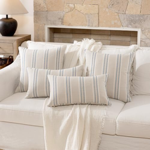 Hckot Stripe Throw Pillow Covers 26x26 Large Square Lake Blue Pillow Cover - Image 7