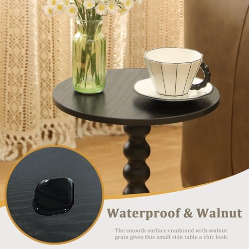 Fultyle Round Side Table, Small Drink Table for Small Spaces, Modern Accent End Table Nightstand with Solid Wood Leg for Living Room, Bedroom, Corners, and Office (Black) - Image 6