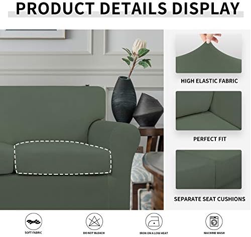 Easy-Going 3 Pieces Stretch Soft Couch Cover for Dogs - Washable Sofa Slipcover for 2 Separate Cushion Couch - Elastic Furniture Protector for Pets, Kids (Loveseat, Greyish Green, Medium) - Image 6