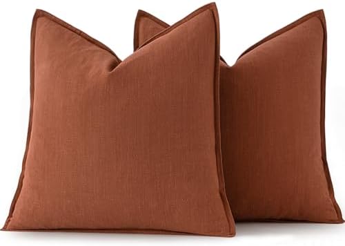 MIULEE Decorative Linen Euro Sham Pillow Covers 24x24 Rust - Image 6