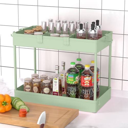 SPACELEAD 3 Tier Rolling Cart with Wheels, Storage Craft Art Trolley Organizer Serving, 3 Hanging Baskets Easy Assembly, for Office, Living Room, Kitchen, Green - Image 6
