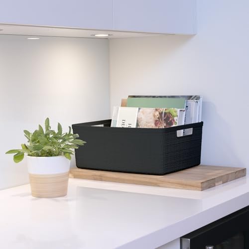 Curver Set of 6 Medium 12L Jute Decorative Plastic Organization and Storage Baskets - Perfect Bins for Home Office, Closet Shelves, Kitchen Pantry and All Bedroom Essentials, Black - Image 6