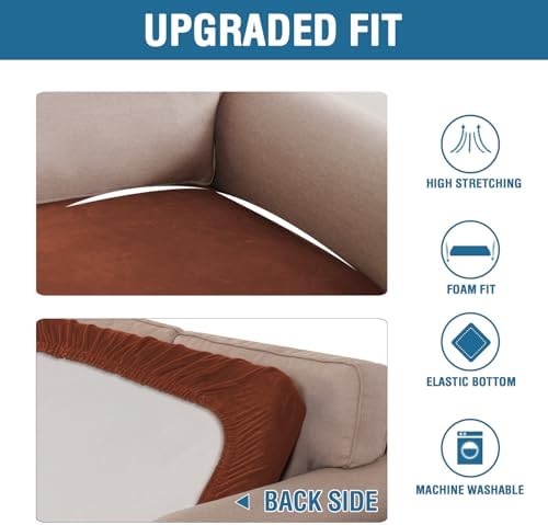 H.VERSAILTEX Velvet Stretch Individual Couch Cushion Cover Plush Cushion Slipcover for Loveseat Sofa Cushion Furniture Protector Seat Cushion Sofa Cover (1 Piece Sofa Cushion Cover, Rust) - Image 6