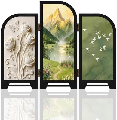 3-Panel Arched Tabletop Folding Screen, Nature Landscape Decoration - Image 6