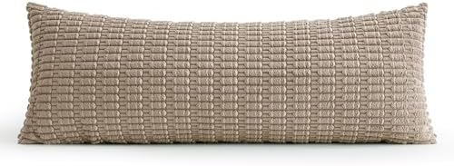 MIULEE Lumbar Corduroy Throw Pillow Cover for Bed 14x36 Light Brown - Image 6