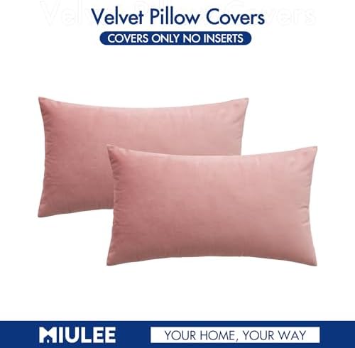 MIULEE 12x20 Inch Lumbar Velvet Throw Pillow Covers Dusty Pink - Image 6