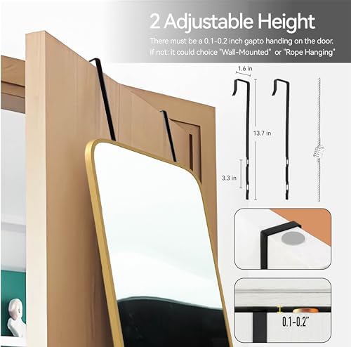 57x16" Full Length Mirror Floor Stand,Over the Door,Wall Mounted Gold - Image 6