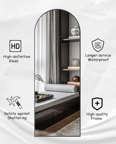 Rowjut Floor Mirror Arched Full Length Mirrors, Mirror Full Length Standing Hanging or Leaning Against Wall, 59"x18" Large Full Body and Wall Mounted Mirror for Bedroom Living Room, Black - Image 7