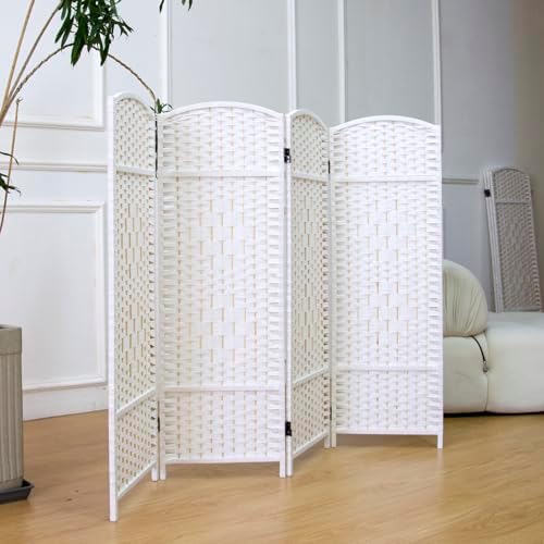Furnnylane 4 Panel Rattan Divider Short Room Partition Screen,Double Sided Folding Divider for Room Separation,White,47.2" H x 63" W - Image 5