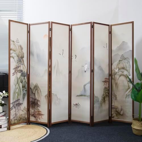 Furnnylane 6 Panel Room Divider Screen,Double Faced Room Divider Folding Wall Divider for Room Separation,Mountains and Waters Landscape,67" H x 94.5" W - Image 5