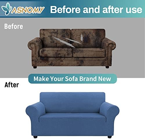 Asnomy Stretch Couch Covers Washable, loveseat Cover Slipcovers,River Blue - Image 7
