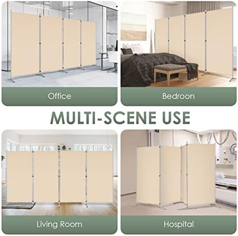 RANTILA 4 Panel Room Divider, 6 Ft Tall Folding Privacy Screen Room Dividers, Freestanding Room Partition Wall Dividers, 136''W x 20''D x 71''H, Beige - Image 7
