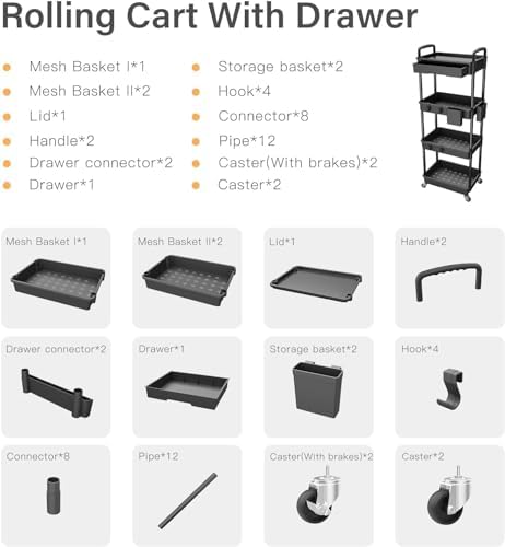 Sorgion 4 Tier Rolling Cart Organizer,Art Craft Diaper Bedside Snack Laundry Room Bathroom Organizer Narrow Thin Slim Rolling Trolley Utility Cart with Wheels for Kitchen,Office(Black) - Image 7