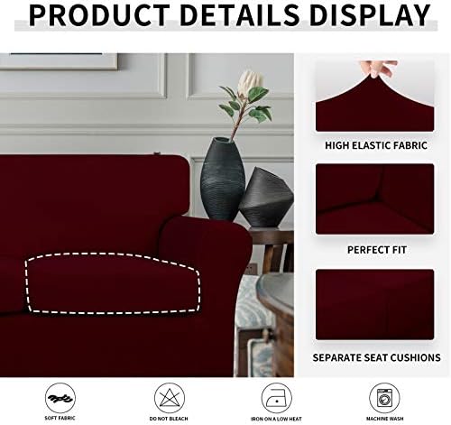 Easy-Going Oversized 3 Pieces Stretch Fleece Soft Loveseat Couch Cover for Pets - Washable Sofa Slipcover for 2 Separate Cushion Couch - Elastic Furniture Protector for Dogs, Kids Wine - Image 6