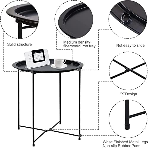 Garden 4 you End Table 2 PCS Metal Side Table Black Round Folding Tray Cyan Sofa Small Accent Fold-able Table, Round End Table Tray, Next to Sofa Table, Snack Table for Living Room and Bed Room - Image 7