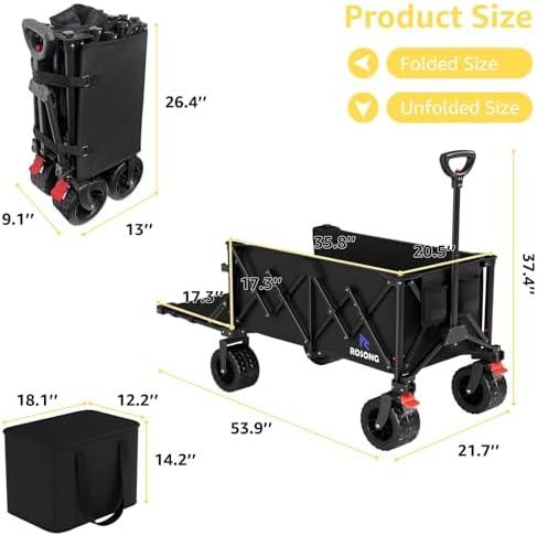 220L Folding Wagon with Detachable 14 Gallon Cooler Bag, Extra Large All-Terrain Heavy Duty Collapsible Beach Wagon Cart with Big Wheels, Foldable Utility Cart for Camping, Tailgate - Image 7