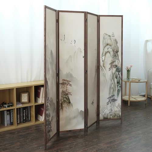 Furnnylane 4 Panel Room Divider, 5.6 ft Tall Double-Sided Blackout Folding Privacy Screen – Freestanding Wall Partition with Mountains and Waters Landscape for Home Office, Easy Setup (67" H x 63" W) - Image 5