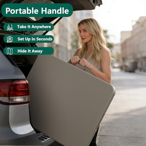 Folding Table 6FT Heavy Duty Plastic Table with Handle, Foldable&Portable, Fold-in-Half Utility Tables for Outdoor, Dining, Wedding, Events, Indoor, Picnic, Camping, Party,Khaki - Image 6