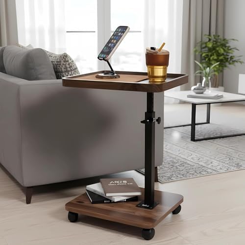Sofa Table with 360° Phone Holder, Rolling C-Shape End Table - Image 6