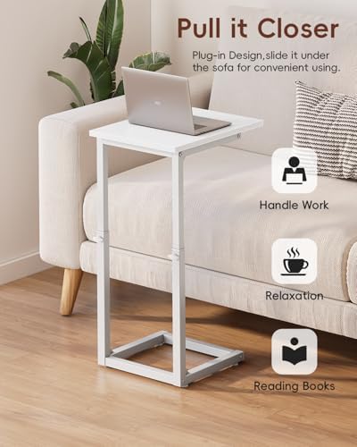 Vagusicc C Shaped End Table, 33"C Table End Table Adjustable Height, Small Side Table for Couch, Tv Tray Table for Small Spaces, Couch Table That Slide Under, Sofa Table for Living Room,Bedroom, White - Image 7