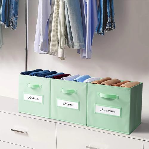 13x13x13 storage cube bins(Set of 8) Fabric storage cubes with 8 Labels Window Cards & a Pen, storage cubes 13x13, Collapsible 13 inch cube storage bins, Cubby Organizer Boxes, Grass Green - Image 6