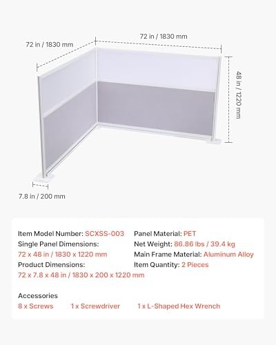 VEVOR Office Divider Privacy Partitions, 2-Pack, 72" x 48" Room Divider Walls, PET Workstation Cubicle Partition with Frosted Acrylic Windows, Freestanding Privacy Panels for Office Library School - Image 7