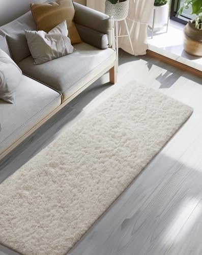 Ophanie 2x8 Runner Rug for Hallway, Upgrade Non-Slip Fluffy Soft Bedside Rugs, Bedroom Living Room Ivory Shaggy Carpet for Kids Dorm Home Decor with Over 99 pcs Pile fibers - Image 6