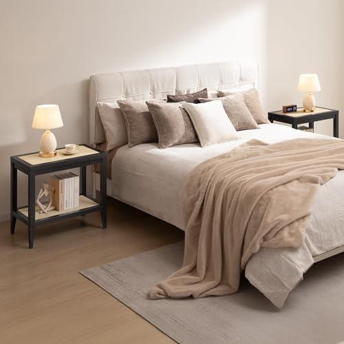 SICOTAS Rattan Bedside Table Set of 2, End Table with Storage - Image 6