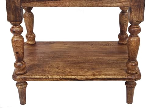 COTTON CRAFT Solid Wood End Table - Hand Carved Brown Side Table with Shelf - Image 7