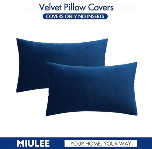 MIULEE 12x20 Inch Lumbar Velvet Throw Pillow Covers Dark Blue - Image 6