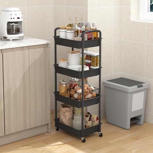 MOYIPIN 4-Tier Plastic Rolling Utility Cart with Handle, Black - Image 6