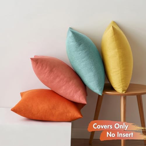 MIULEE Pack of 4 Decorative Outdoor Throw Pillow Covers Linen Waterproof Pillow Covers Summer Farmhouse Cushion Cases for Patio Garden Tent Balcony Couch Sofa 16x16 Inch Orange Teal - Image 6