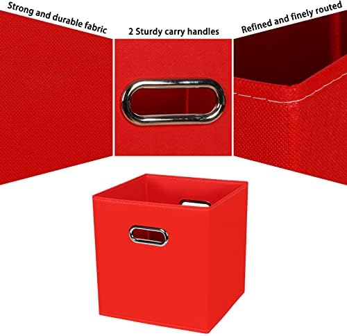 Black Fabric Cubby Storage Bins,13x13x13 Inches ,Cube Organizer Bin Foldable Storage Boxes with Dual Handles Fabric Organizer Box and collapsible Storage basket,Set of 6 ,Red - Image 7