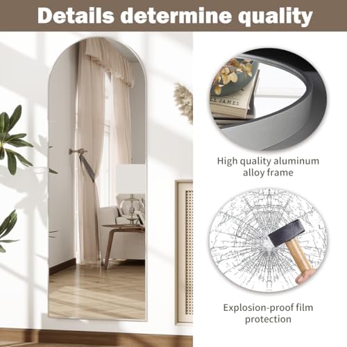 Rowjut Floor Mirror Arched Full Length Mirrors, Mirror Full Length Standing Hanging or Leaning Against Wall, 59"x18" Large Full Body and Wall Mounted Mirror for Bedroom Living Room, Silver - Image 7